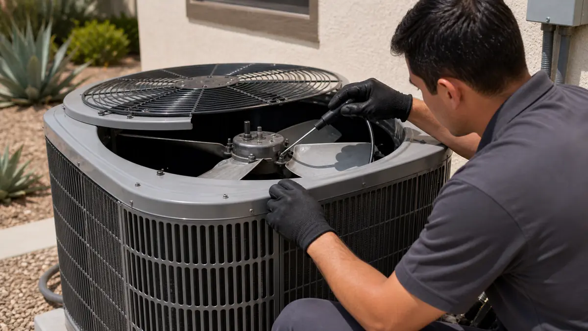 Technician listening to a Trane condenser to diagnose a noise in Glendale